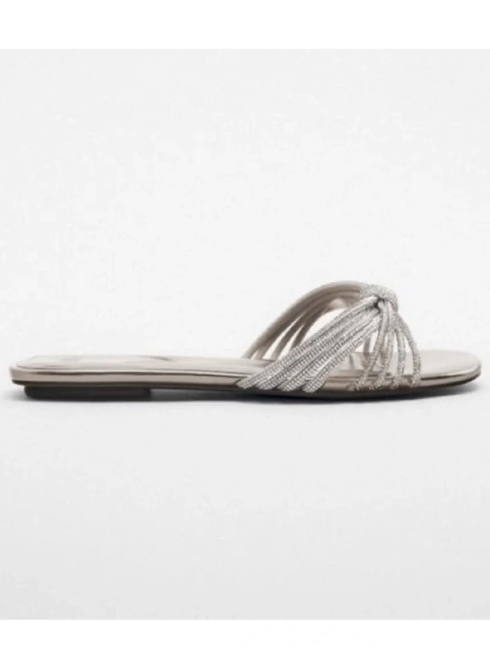 ZARA Silver Rhinestone Crystal Open Toe Flat Slide Sandals - Picture 10 of 14